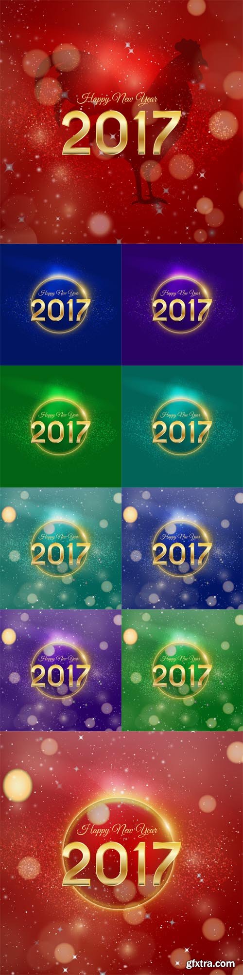 Vector Set - Vintage Happy New Year Typographic Wishes and Winter Holiday Elements