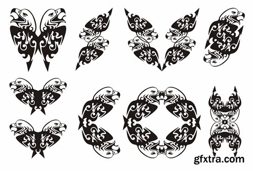 Collection of abstract animal tattoo airbrush vector image 25 EPS