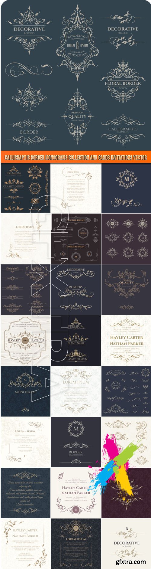 Calligraphic border Monogram collection and cards invitations vector