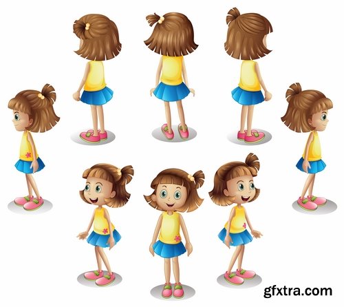 Collection of little girl cartoon vector image 25 EPS