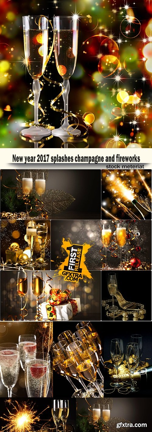 New year 2017 splashes champagne and fireworks