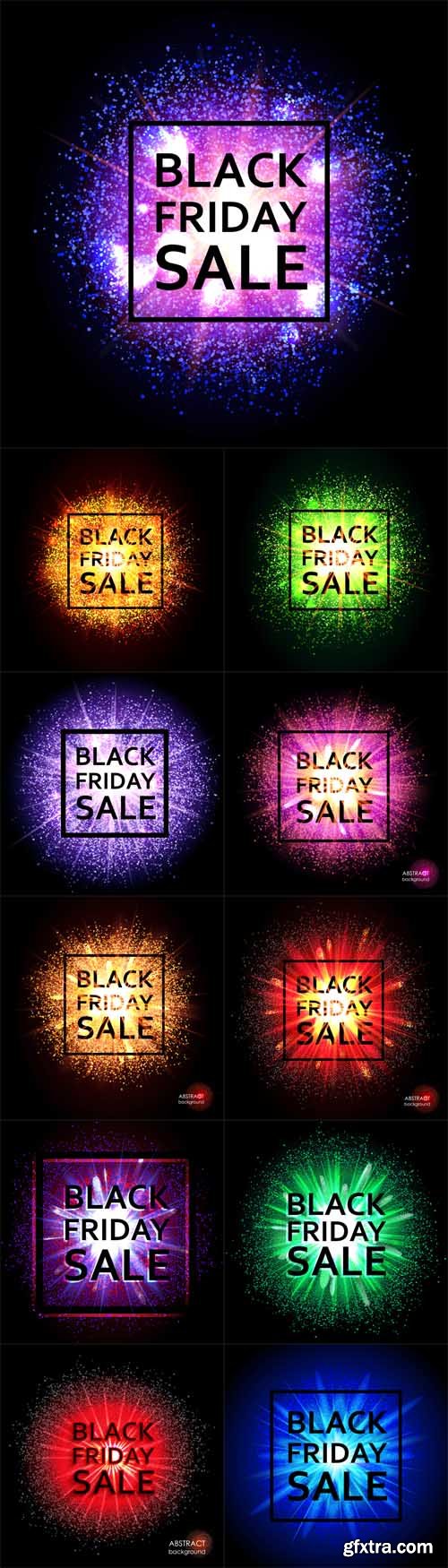 Vector Set - Black Friday. Christmas sale, discounts. The text on the background of the cloud of explosion of light and dust