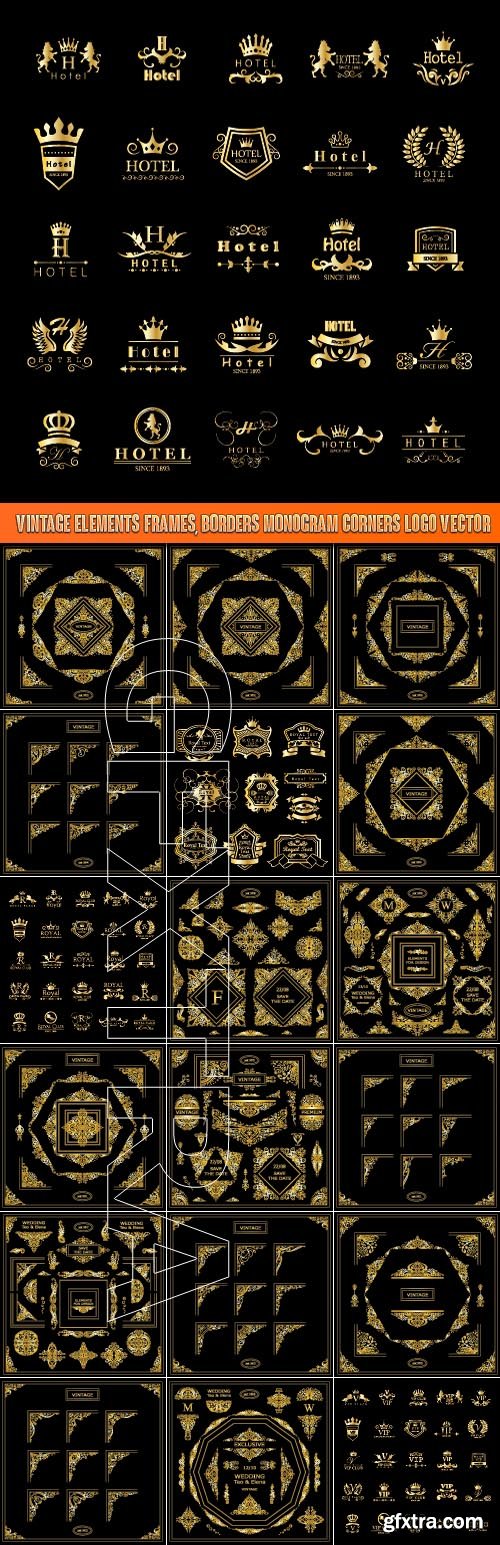 Vintage elements frames, borders monogram corners logo vector
