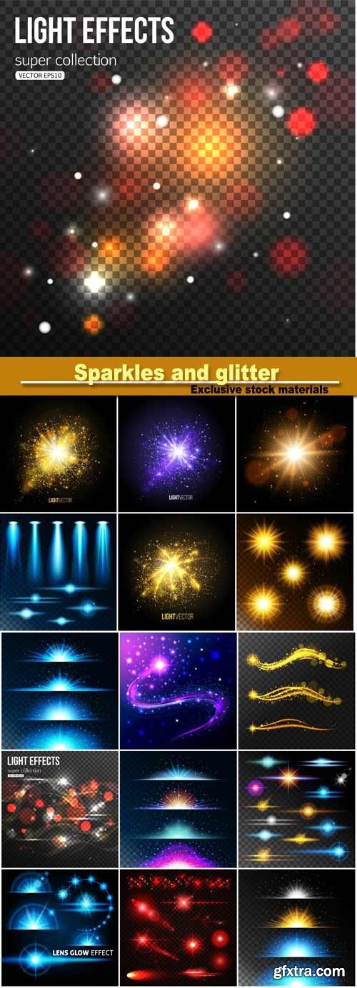 Background with Sparkles and Glitter, Glow Light Effect, Soft Bokeh Lights 16xEPS