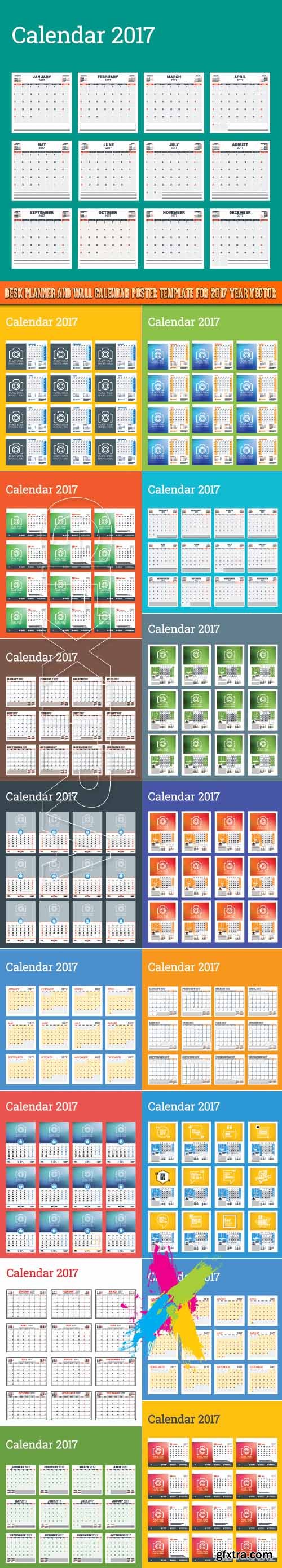 Desk Planner and Wall Calendar Poster Template for 2017 Year vector