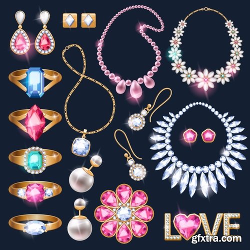 Collection of various jewelry gem stone pendant necklace gold vector image 25 EPS