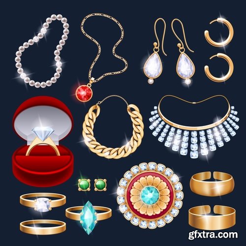 Collection of various jewelry gem stone pendant necklace gold vector image 25 EPS