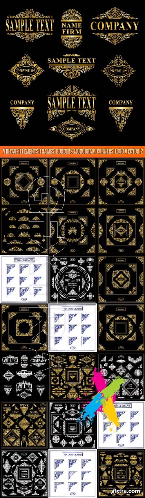 Vintage elements frames, borders monogram corners logo vector 2