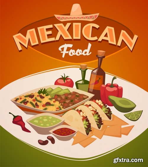 Collection burrito taco Mexican food flyer banner vector image 25 EPS