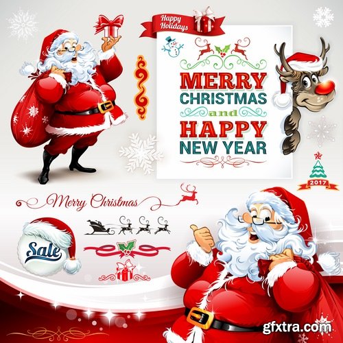 Collection of santa claus reindeer sticker new year Christmas label 25 EPS