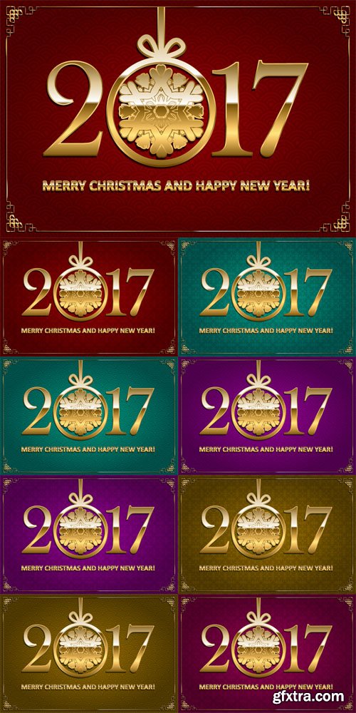 Vector Set - Happy New Year and Merry Christmas 2017