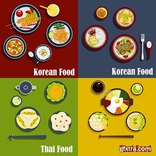 Korean and thai cuisine, 10 x EPS