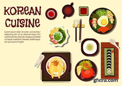 Korean and thai cuisine, 10 x EPS