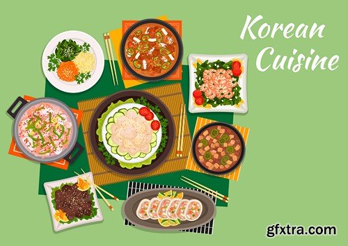 Korean and thai cuisine, 10 x EPS