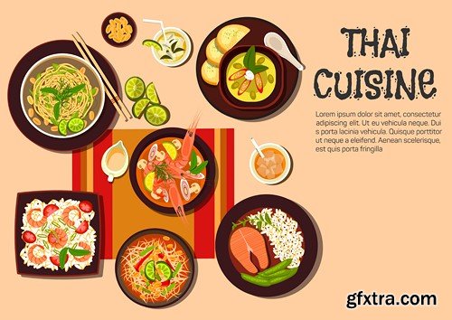 Korean and thai cuisine, 10 x EPS