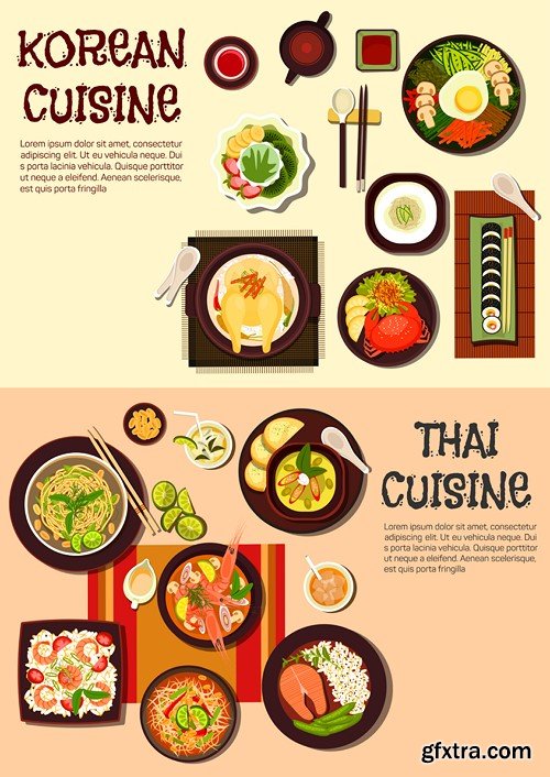 Korean and thai cuisine, 10 x EPS