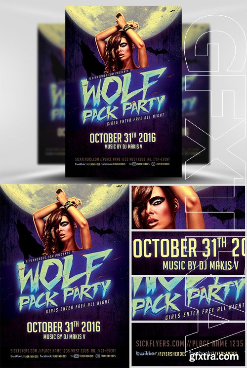 Halloween Wolf Pack Party Flyer Template Halloween Wolf Pack Party Flyer Template