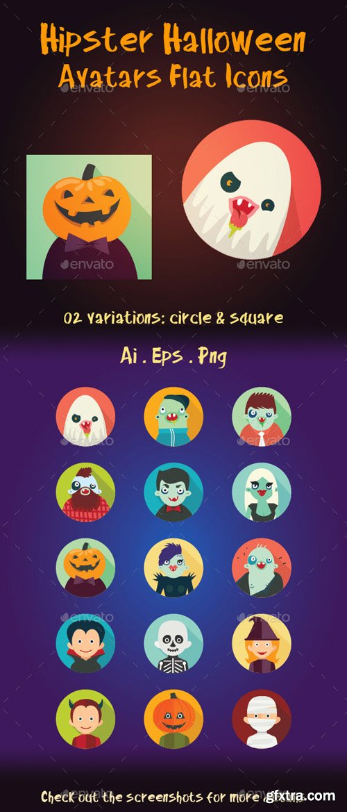 GR - Hipster Halloween Avatar Flat Icons 9029925