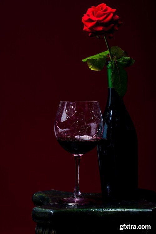 Glass of wine and a flower - 6 UHQ JPEG