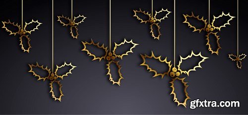 Gold Christmas Elements of Design on a Black Background - Vector Stock, 25xEPS