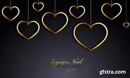 Gold Christmas Elements of Design on a Black Background - Vector Stock, 25xEPS