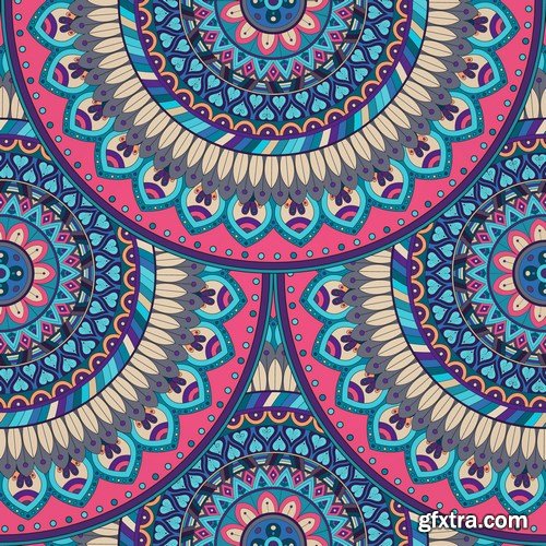 Flower Ethnic Ornaments & Backgrounds 3 - Vector Stock, 21xEPS