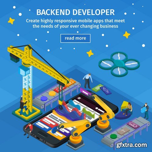 Developing Mobile Applications Flat 3D Isometric Style - 14xEPS