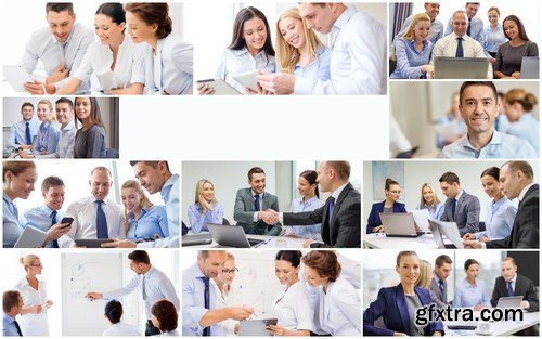 Collage With Many Business People in Office - 12xUHQ JPEG Photo Stock