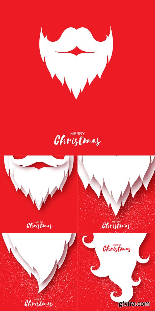Vector Set - Merry Christmas Card with Santa Claus Beard and Mustache
