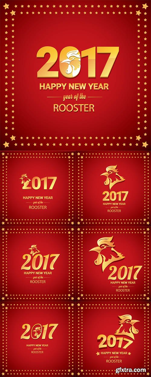 Vector Set - Happy Chinese New Year 2017 with Golden Rooster Vector Set - Happy Chinese New Year 2017 with Golden Rooster