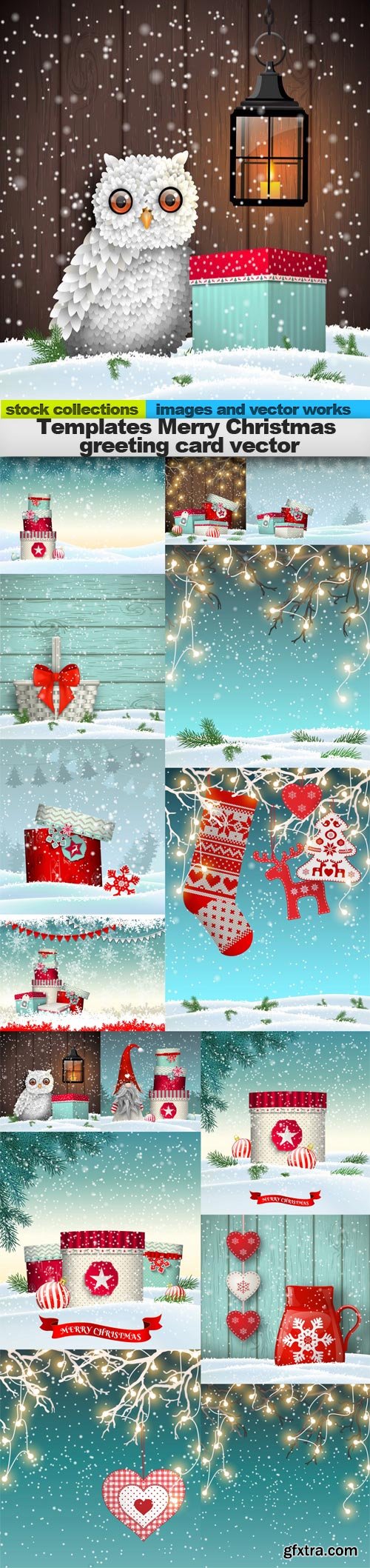 Templates Merry Christmas greeting card vector, 15 x EPS