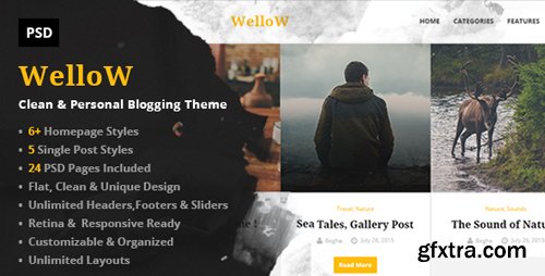 ThemeForest - Wellow &ndash; Clean &amp; Personal Blogging PSD Template 11948706