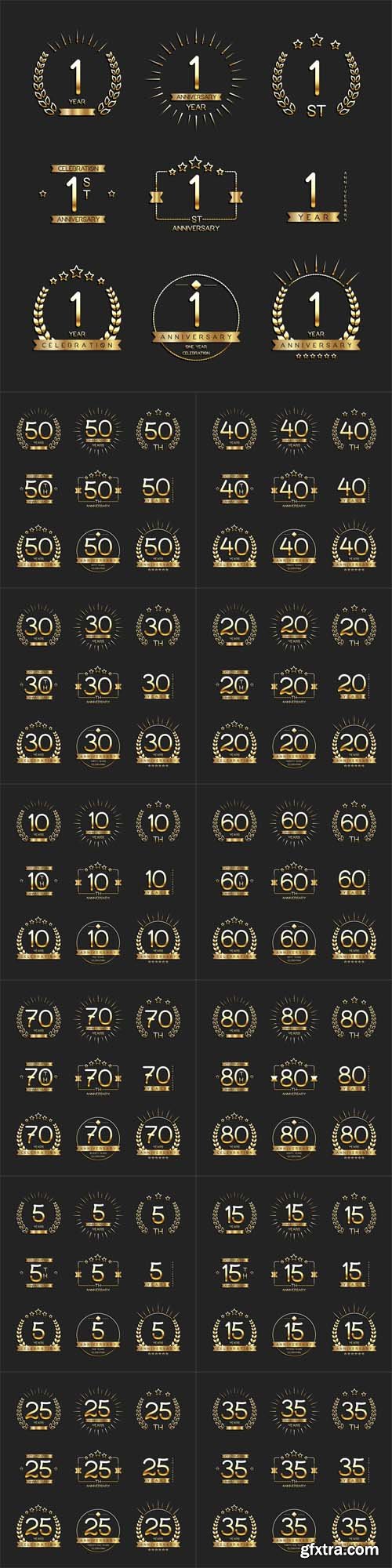 Vector Set - Years Anniversary Celebration Logotypes in Gold Style