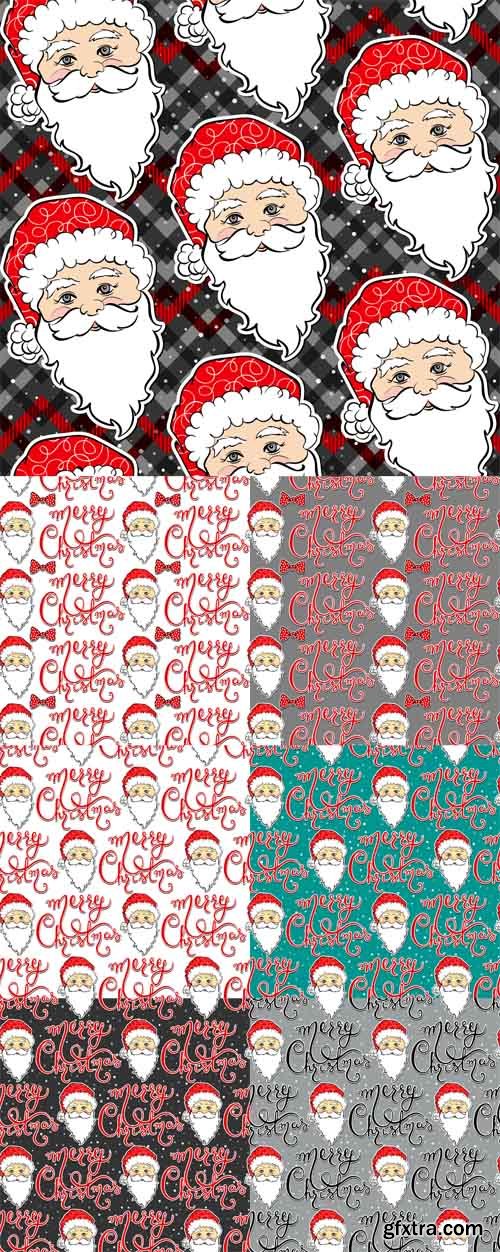 Vector Set - Seamless Pattern with Santa Claus and Merry Christmas Vector Set - Seamless Pattern with Santa Claus and Merry Christmas
