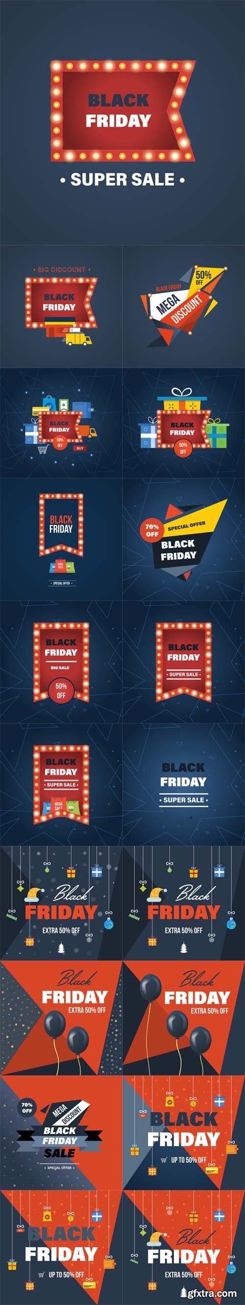 Vector Set - Black Friday, System of Discounts for the Purchase Goods Vector Set - Black Friday, System of Discounts for the Purchase Goods