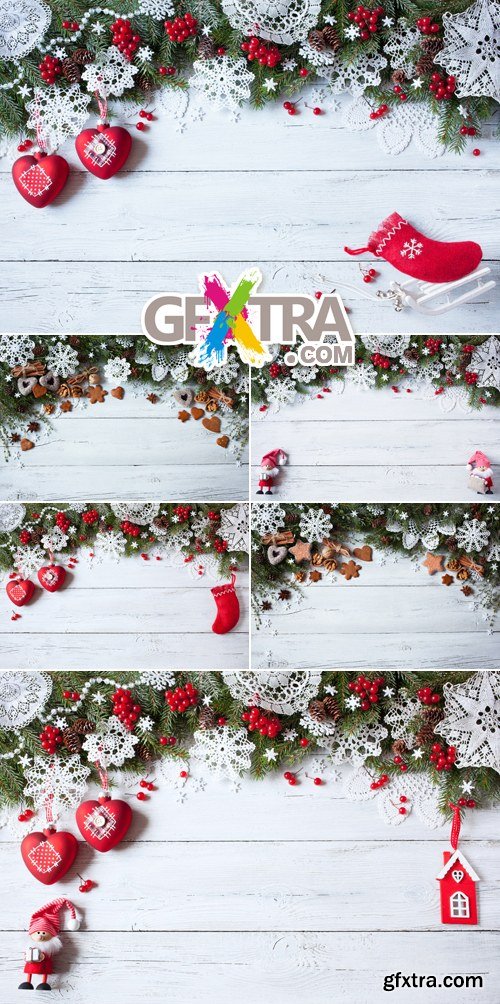 Stock Photo - Christmas Decorations on Wooden Background 13