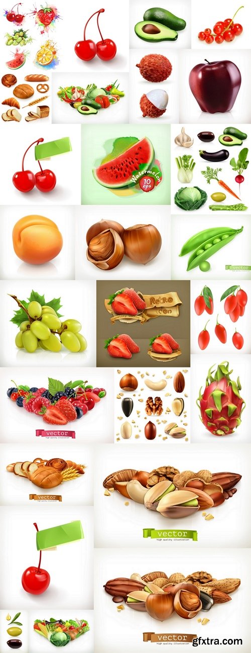Whole and pieces. Sweet fruit. 3d vector icons set. Realistic illustration