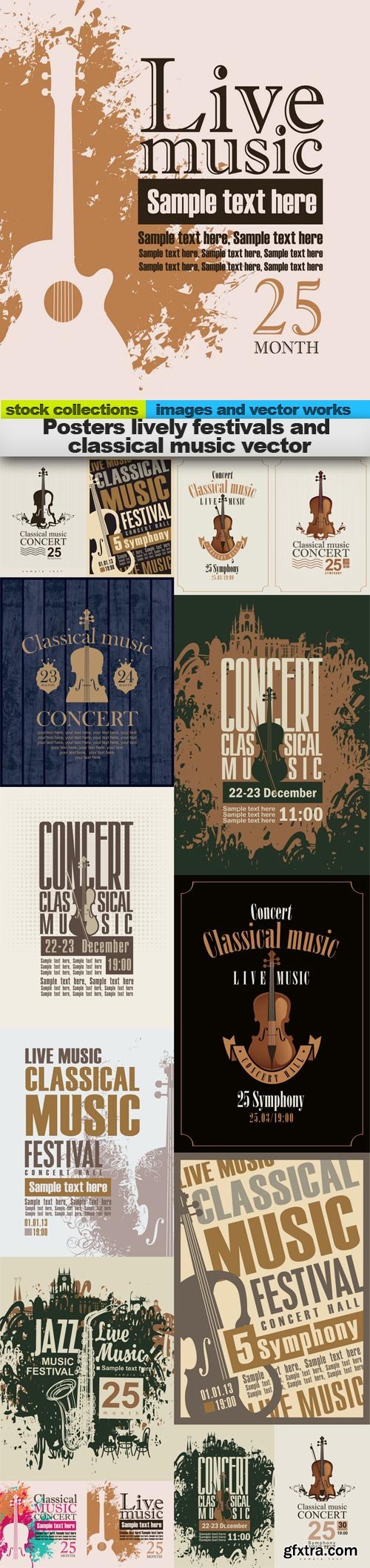 Posters lively festivals and classical music vector, 15 x EPS