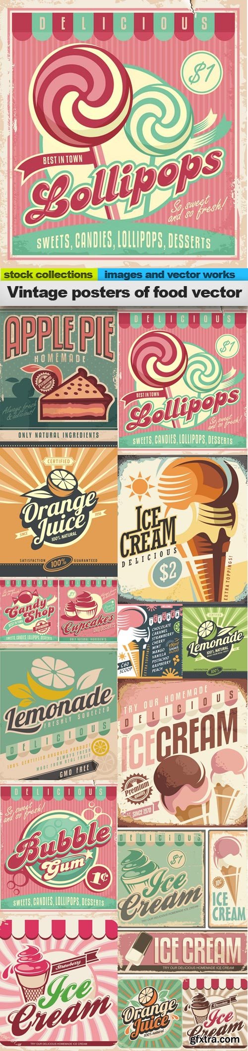 Vintage posters of food vector, 15 x EPS