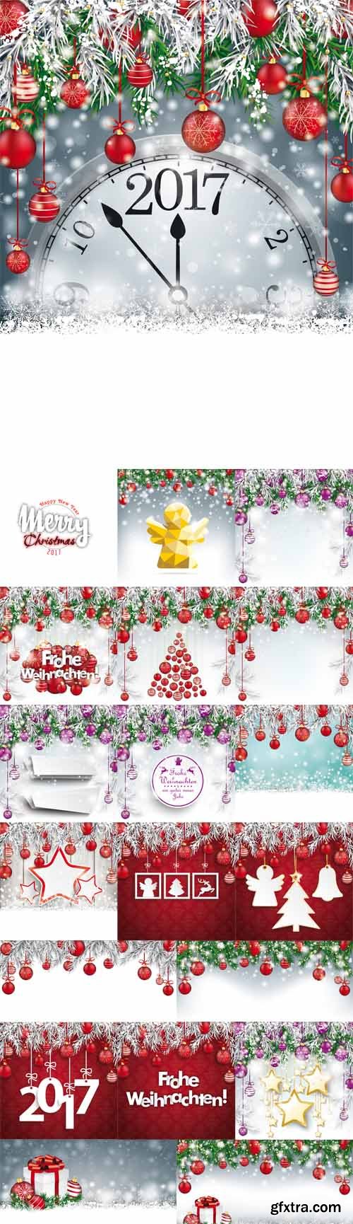 Vector Set - Christmas Frozen Backgrounds with Baubles Banners Vector Set - Christmas Frozen Backgrounds with Baubles Banners