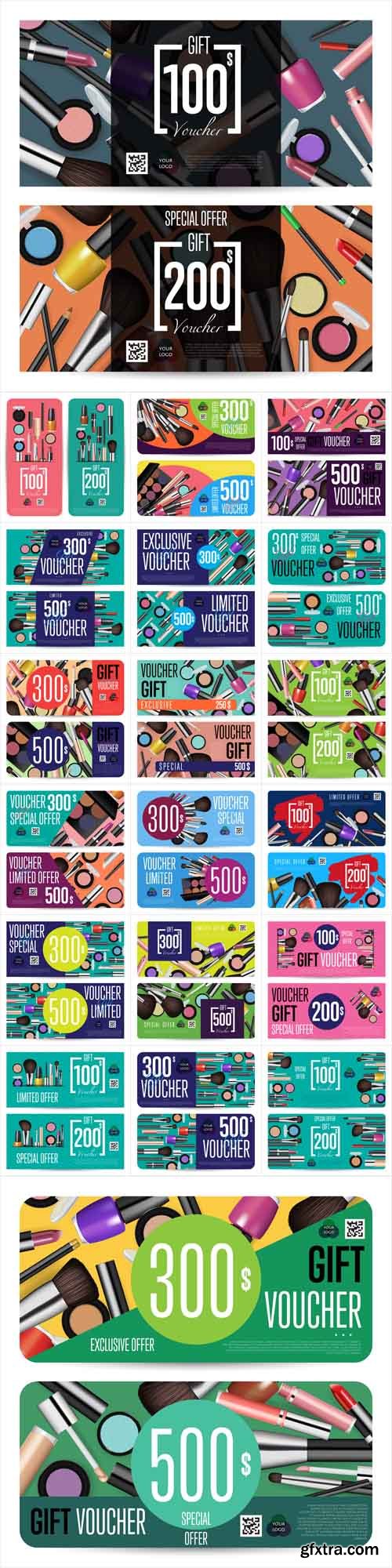 Vector Set - Cosmetics Gift Voucher Templates Vector Set - Cosmetics Gift Voucher Templates