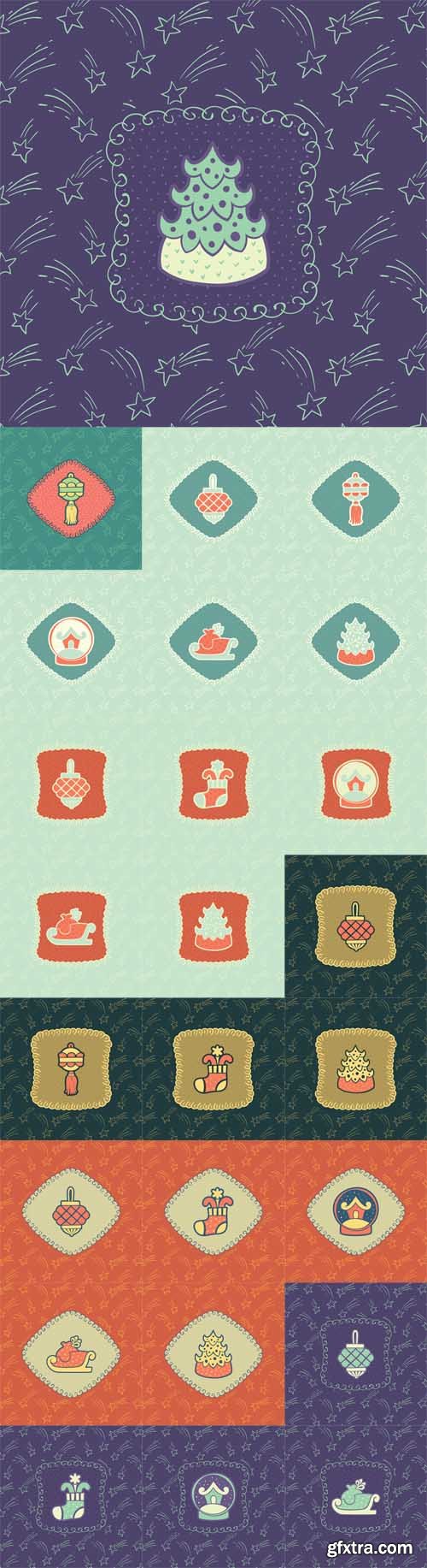 Vector Set - Christmas and New Year Vintage Ornate Frame