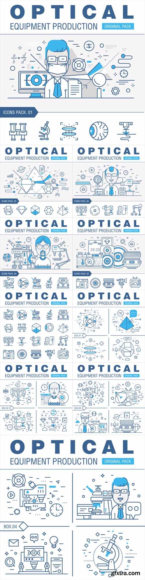 Vector Set - Modern Optical Development Flat Industry. Thin Line Laboratory