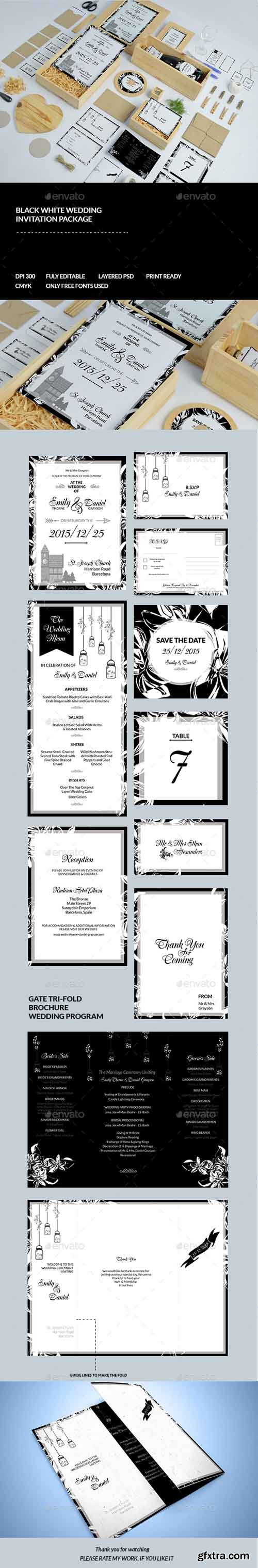 GR - Black &amp; White Wedding Invitation Pack 12140211