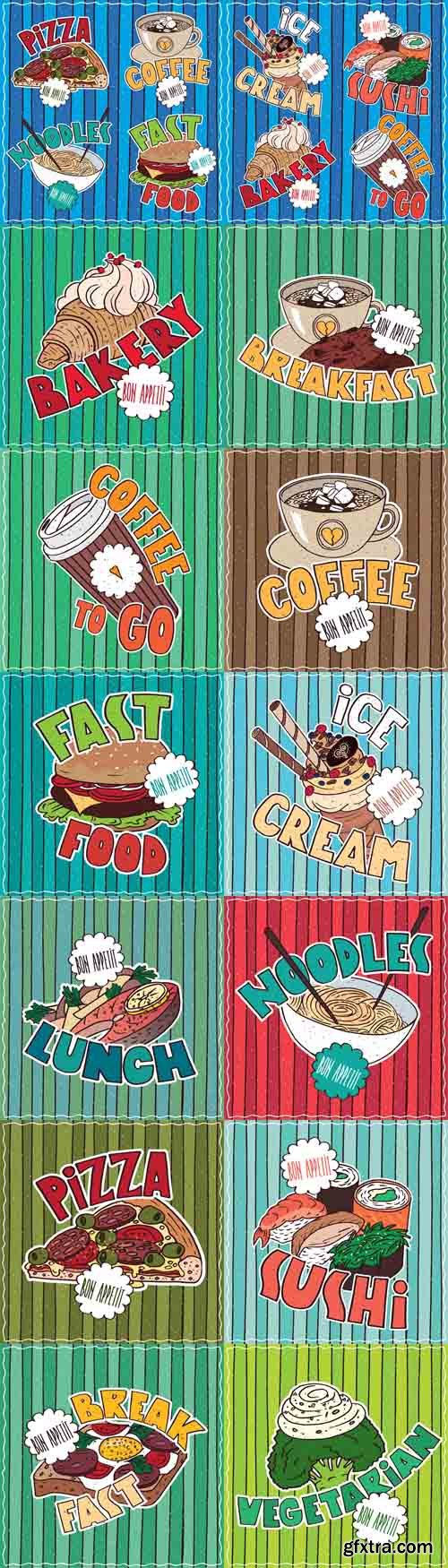 Vector Set - Conspicuous Bright Colorful Food Posters Vector Set - Conspicuous Bright Colorful Food Posters