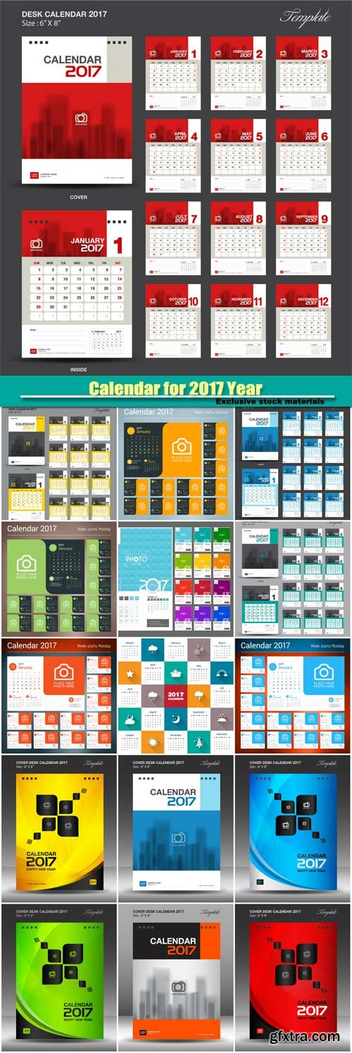 Calendar for 2017 Year, vector print template with place for photo