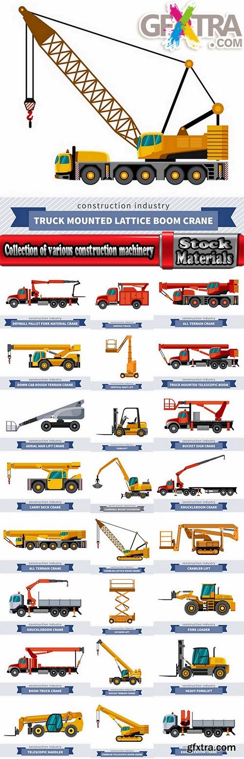 Collection of various construction machinery truck crane bulldozer tractor 25 EPS