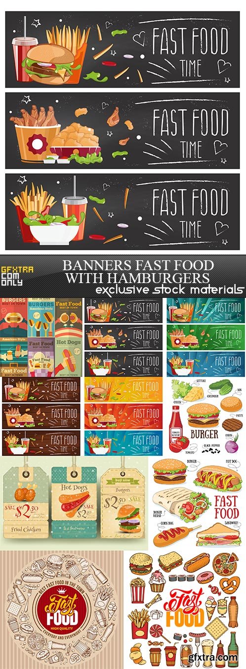 Banners fast food with hamburgers, 10 x EPS