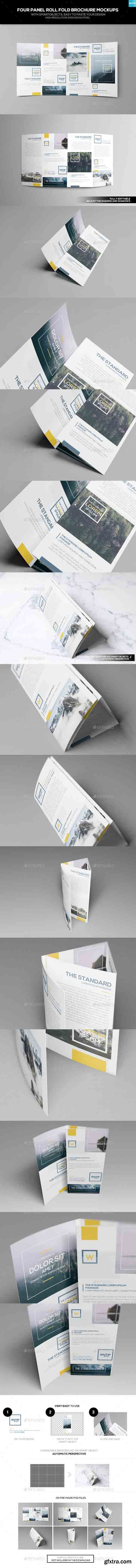 GR - Four Panel Roll Fold Brochure Mockups 17374690