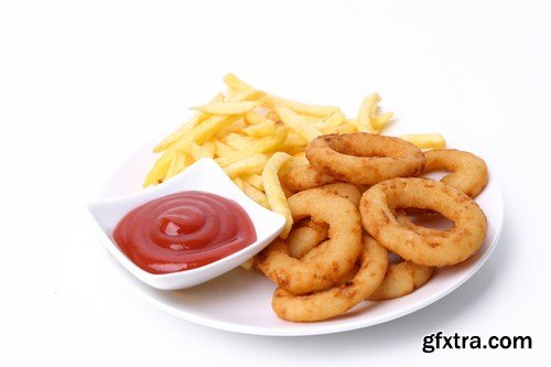 Onion rings and french fries - 19xUHQ JPEG Photo Stock